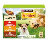 PURINA® FRISKIES® Adulto con Pollo, Cordero y Buey en gelatina 12x85g