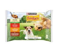 Purina Friskies Comida húmeda para Perro en Gelatina con Pollo, Cordero y Buey, 10 Paquetes de 4 Sobres de 85g