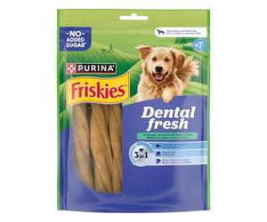 Purina Friskies Dental Fresh, Snack Dental, mal aliento para perro mediano y grande, 6 bolsas de 180g