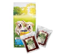 PURINA Friskies Junior 15kg & WILD FARM 2 premios para perros de 500 g (SABORES MIXTOS)