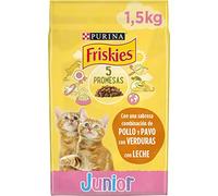 Purina Friskies Pienso para Gatito, Junior, Bebé, hasta 1 año con Pollo, Pavo y Verduras, 6 bolsas de 1,5kg