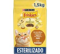 Purina Friskies Pienso para Gato Esterilizado Adulto con Pavo y Verduras, 6 bolsas de 1,5kg