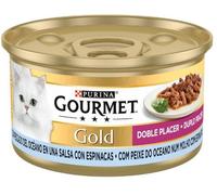 Purina Gourmet Gold Doble Placer Pescado del Océano y Espinacas en Salsa Gato Latas 85 gr