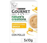 Purina Gourmet Nature's Creations Puree, Snack, premio para Gato adulto con Pollo y Calabaza, 11 Packs de 5 sobres de 10g. (55 sobres)