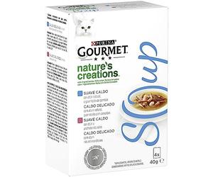 Purina Gourmet Nature's Creations Soup Comida húmeda para Gatos con Atun Natural y Gambas, 4 Sobres de 40 g