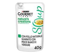 Purina Gourmet Nature's Creations Soup Húmedo Gatos con Pollo, Pescado Blanco y Verduras, 32 Sobres de 40 g