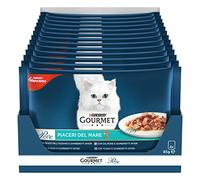 Gourmet Purina Perlas para placeres del mar, filetes de Salsa y Comida húmeda para Gatos con Pescado del océano, platesa, salmón, atún con camarones, 48 Sobres de 85 g