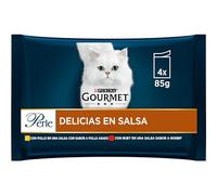 Purina Gourmet Perle Delicias en Salsa, Comida Húmeda para Gato con Pollo y Buey, 12 paquetes de 4 sobres de 85g - 48 sobres