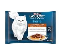 Purina Gourmet Perle Delicias en Salsa, Comida Húmeda para Gato con Pollo y Buey, 12 paquetes de 4 sobres de 85g - 48 sobres