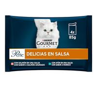 Purina Gourmet Perle Delicias en Salsa, Comida Húmeda para Gato con Salmón y Atún, 12 paquetes de 4 sobres de 85g - 48 sobres