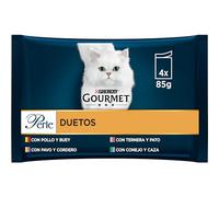 Purina Gourmet Perle Duetos, Comida Húmeda para Gato con Carnes Delicadas, 12 paquetes de 4 sobres de 85g - 48 sobres