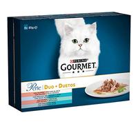 Purina Gourmet Perle Finas láminas Duo en Salsa, Comida Húmeda para Gato con Pescados, 10 paquetes de 8 sobres de 85g - 80 sobres