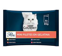Purina Gourmet Perle Mini Filetes en Gelatina, Comida Húmeda para Gato con Pato, Trucha, Caza y Pavo, 4 Sobres de 85g