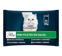 Purina Gourmet Perle Mini Filetes en Salsa, Comida Húmeda para Gato con Pollo, Cordero, Conejo y Ternera, 12 paquetes de 4 sobres de 85g - 48 sobres