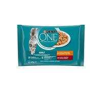 PURINA ONE Adult Finas Láminas en Salsa (4x85 gr) ( y Zanahorias / Pollo y Judías Verdes) - Comida Húmeda para Gatos Adultos