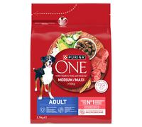 PURINA ONE Adult Medium/Maxi Pienso para perros adultos rico en ternera con arroz 2,5 kg
