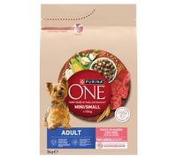 PURINA ONE Adult Mini/Small Pienso para perros adultos rico en ternera con arroz 3 kg