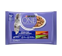 Purina One - Alimento Especial en Salsa de Ternera/Pollo/Pato y Pavo para Gato con apetito difícil 340 g (Paquete de 6)