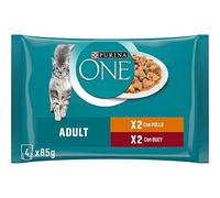Purina ONE Bifensis Comida Húmeda para Gato Adulto con Buey y Pollo, 12 paquetes de 4 sobres de 85g - 48 sobres