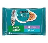 Purina ONE Bifensis Comida Húmeda para Gato de interior con Atún y Ternera, 12 paquetes de 4 sobres de 85g - 48 sobres