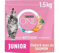 PURINA ONE | BIFENSIS | Gatito hasta 12 Meses y en Gestación | Croquetas | Ayuda al Desarrollo Saludable de Las Funciones vitales del Gato| Salmón | Bolsa| 1,5Kg