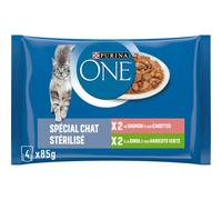 Purina One Chat Effilés en Sauce Repas pour Chat Adulte Saumon/Dinde 4 x 85 g