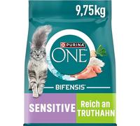 PURINA ONE Comida para gatos Bifensis Sensitive seca, rica en pavo, paquete de 1 unidad (1 x 9,75 kg)