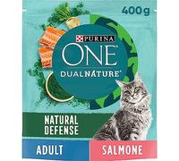 PURINA ONE Dualnature Natural Defense - Pienso para Gatos Adultos con salmón y espirulina Natural, 8 Bolsas de 400 g