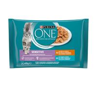 PURINA ONE Comida Húmeda Para Gato, Filetes en Salsa Para una Digestión Sensible con Pollo, Atún y Zanahorias, 4 x 85 gr - Paquete de 12 piezas - Total: 4.08 kg
