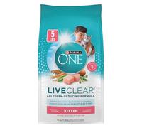 Purina ONE LiveClear Fórmula de alimento seco para gatitos reductores de alérgenos con pollo real como ingrediente número uno, bolsa de 5 libras