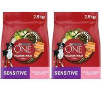 PURINA One Medium/Maxi >10 kg | Adultos | Sensitive | Croquetas Ricas en Salmón para Perros| Bolsa de 2,5 kg (Paquete de 2)