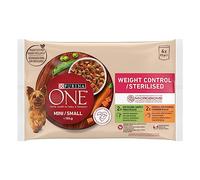 Purina ONE Mini <10kg Comida húmeda para Perro pequeño Light, Control de peso con Pavo y Cerdo, 12 packs de 4 sobres de 85g - 48 sobres