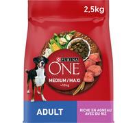PURINA ONE | Perro Adulto de tamaño Mediano y Grande > 10 kg | Croquetas ricas en proteínas | Ayuda a Mantener músculos Fuertes y un Nivel Suficiente de energía | Cordero | Bolsa | Lote de 4 x 2,5 kg