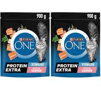 PURINA One | Protein Extra | Croquetas Especial Gato Adulto Esterilizado | Alto Contenido de proteínas y aminoácidos para Ayudar a desarrollar y Mantener músculos Fuertes | Salmón | Bolsa| 900g