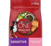 PURINA One | Sensitive | Croquetas para Perros Adultos medianos y Grandes > 10 Kg | Facilita la digestión, Mantiene los músculos Fuertes y un Nivel Suficiente de energía | Salmón | Bolsa de 2,5 kg