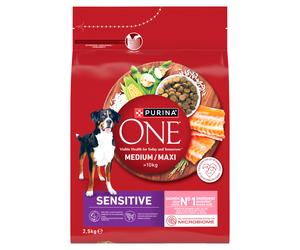 PURINA ONE Sensitive Medium/Maxi Pienso para perros adultos rico en salmón con arroz 2,5 kg