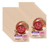 PURINA ONE Sensitive Mini/Small Comida para perros adultos con salmón, arroz y zanahoria en salsa, 26x85 g