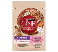 PURINA ONE Sensitive Mini/Small Comida para perros adultos con salmón, arroz y zanahoria en salsa, 85 g