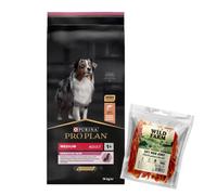 Purina Pro Plan Adulto Mediano Piel Sensible Optiderma Salmón y Arroz 14kg + golosina para perros 500g