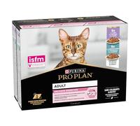 Purina Pro Plan Comida Húmeda para Gato Adulto Delicate rico en Pavo y Pescado, 4 packs de 10 sobres de 85g