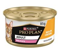 Purina Pro Plan Delicate - Comida húmeda para Gatos Adultos, Mousse con Pollo, 24 latas de 85 g