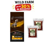 PURINA Pro Plan Veterinario JM Joint Mobility 12kg + WILD FARM Palitos de conejo 2x500g