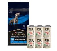 PURINA Pro Plan Veterinary Diets DRM Dermatosis 12kg & WILD FARM Paté de cerdo 6x400g alimento sin gluten para perros