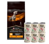 PURINA Pro Plan Veterinary Diets OM Obesity Management 12kg & WILD FARM Paté de cordero 6x400g alimento sin gluten para perros
