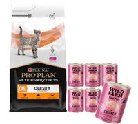PURINA Pro Plan Veterinary Diets OM Obesity Management Gato 5kg & WILD FARM Paté de Pollo 6x400g - comida sin gluten para gatos