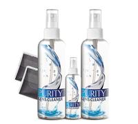 Purity - Kit de limpieza de lentes para gafas, 2 botellas de 8 onzas y 1 botella de spray limpiador de lentes de 2 onzas + 2 paños de limpieza de microfibra, seguro para todas las lentes
