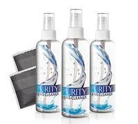 Purity - Kit de spray limpiador de lentes para gafas, 3 botellas de spray de 8 onzas + 2 paños de microfibra para limpieza, seguro para todas las lentes (revestimiento AR incluido), lentes y pantallas