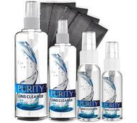 Purity - Paquete familiar de limpiador de lentes - Kit de limpiador de lentes de varios tamaños - 1 oz, 1 x 2 oz, 1 x 4 oz, 1 x 8 onzas + 4 paños de microfibra de alta calidad, seguro para todas las