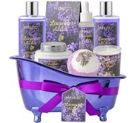 Purlezz Regalos de Cumpleaños para Mujeres Kit Spa de Lujo para el Hogar Juego de Regalo de Baño 8 Piezas Lavanda Lila, Cestas De Regalo Para Mujeres Únicas Con Bombas De Baño Salal Marido