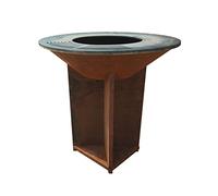 PURLINE | Barbacoa grande en acero corten con grill | Barbacoa de exterior con gran parrilla de 100 cm de diámetro y acabado en acero corten resistente